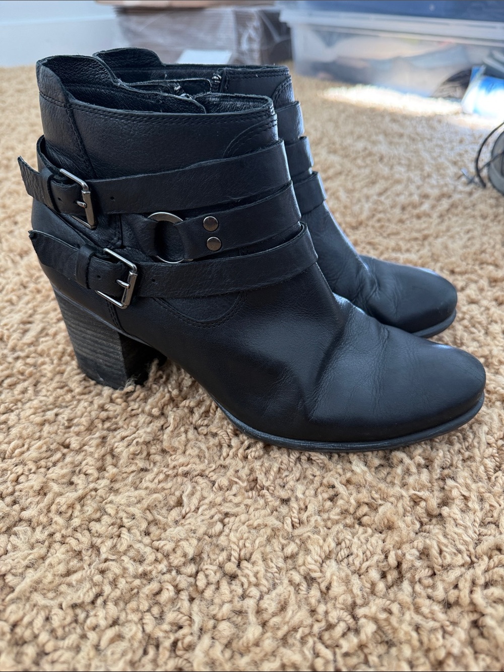 Josef Seibel Black Leather Buckle Strap Ankle Booties